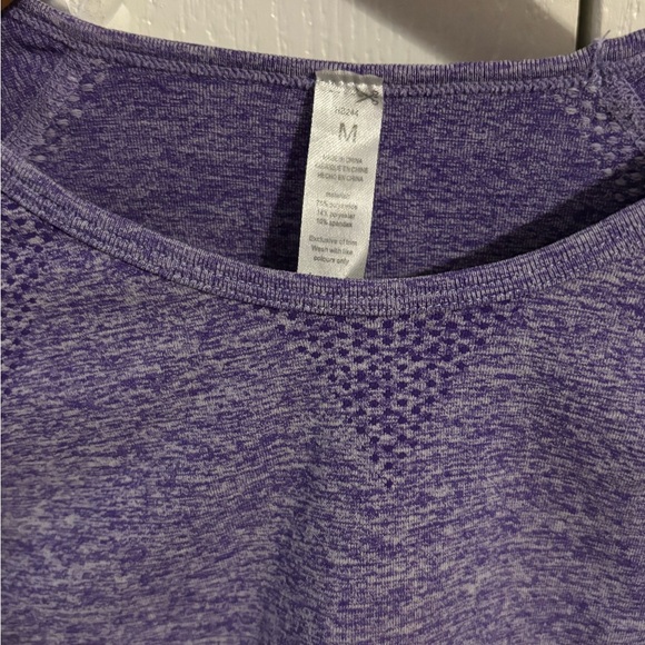 Long Sleeve Crop Top Gym Workout Shirt - Breathable - Medium - Purple - Picture 4 of 5